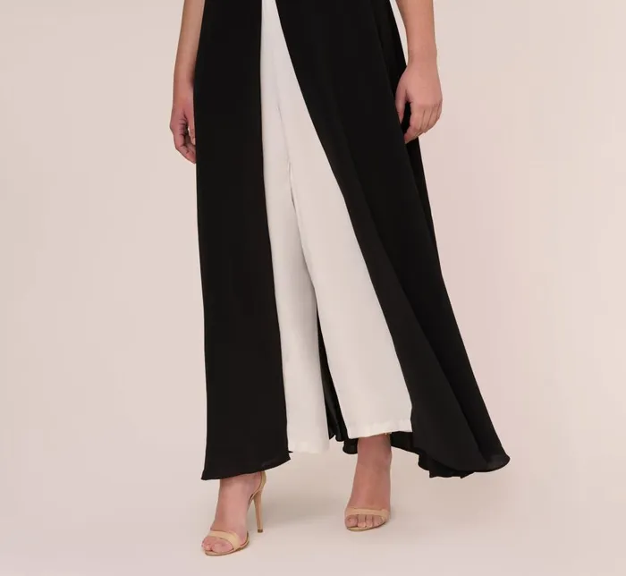 Adrianna Papell Day Dresses Plus Size Colorblock Jumpsuit With Skirt Overlay In Black Ivory 8211 Women