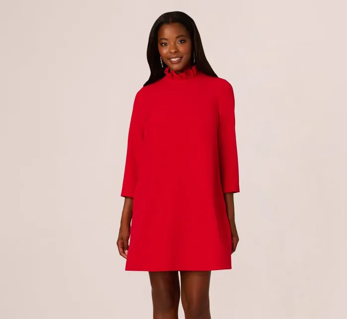 Adrianna Papell Day Dresses Ruffle Mock Neck A Line Shift Dress In Red 8211 Women