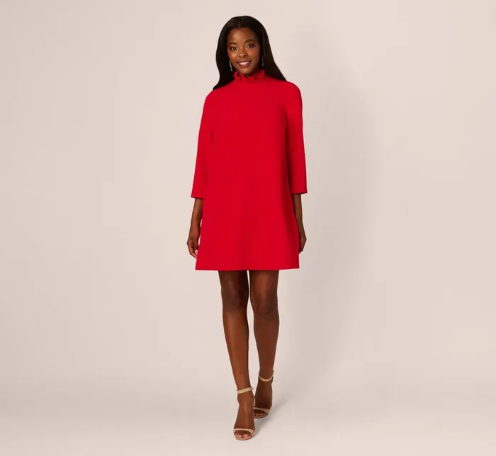 Adrianna Papell Day Dresses Ruffle Mock Neck A Line Shift Dress In Red 8211 Women