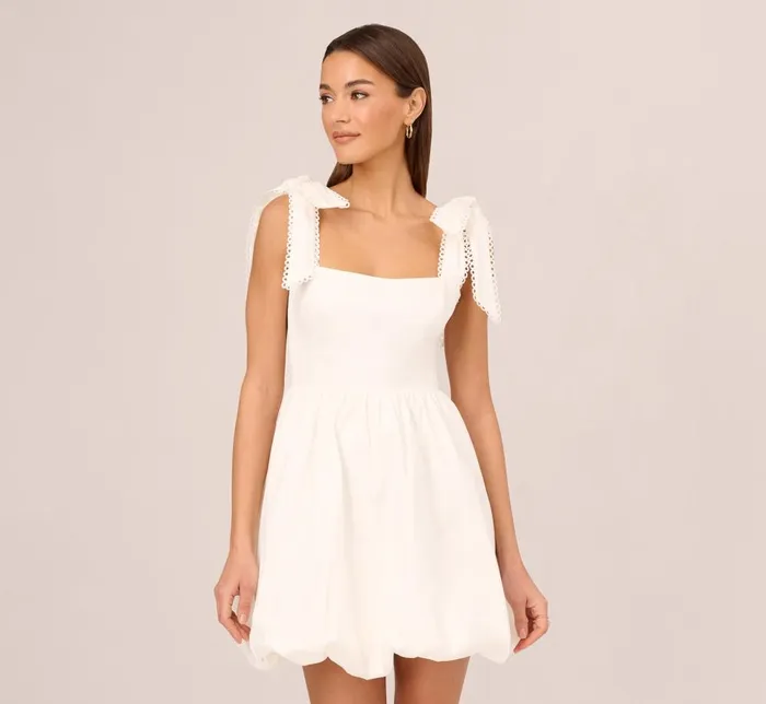 Adrianna Papell Day Dresses Short Bubble Dress With Bow Tie Straps In White 8211 Women