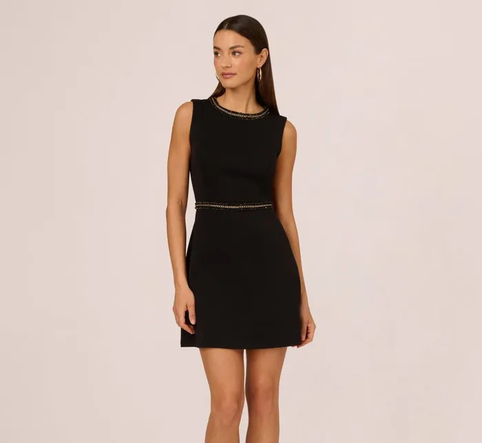 Adrianna Papell Day Dresses Sleeveless Scuba A Line Dress With Tweet Accents In Black 8211 Women