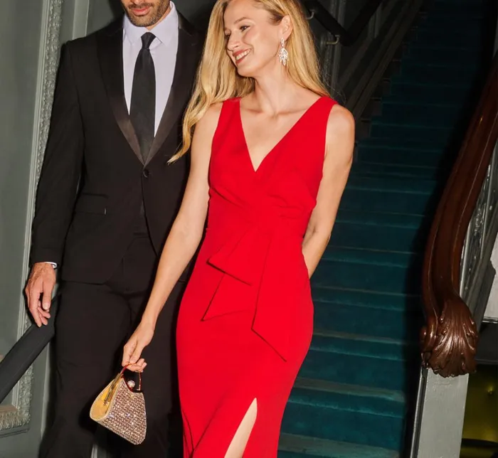 Adrianna Papell Formal Dresses Bow Front Crepe Gown In Super Red 8211 Women