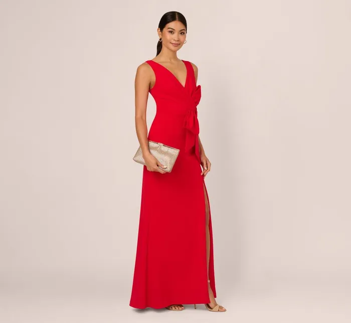 Adrianna Papell Formal Dresses Bow Front Crepe Gown In Super Red 8211 Women