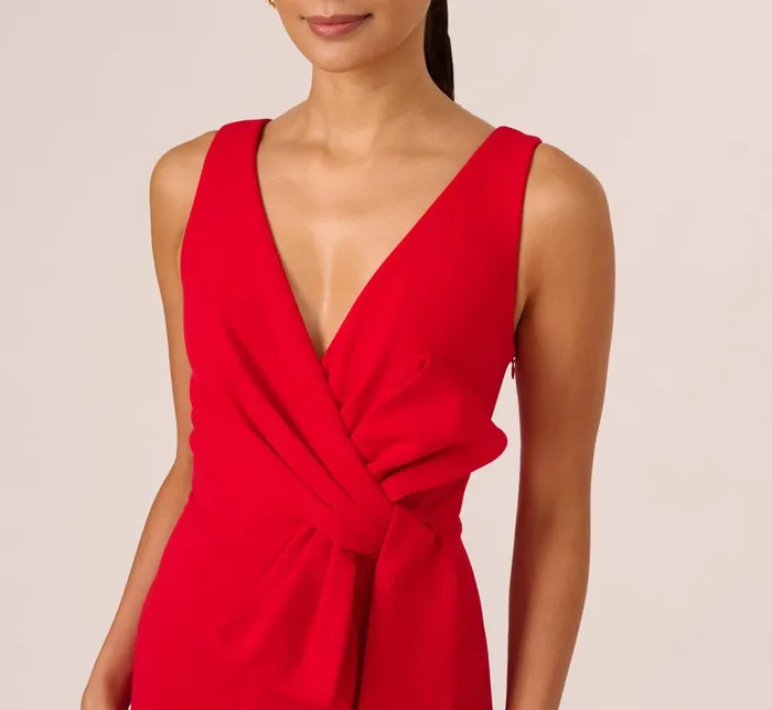 Adrianna Papell Formal Dresses Bow Front Crepe Gown In Super Red 8211 Women