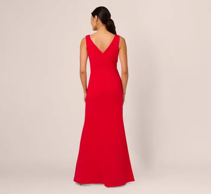 Adrianna Papell Formal Dresses Bow Front Crepe Gown In Super Red 8211 Women
