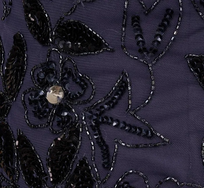 Adrianna Papell Formal Dresses Hand Beaded Short Sleeve Floral Godet Gown In Smoky Peri 8211 Women