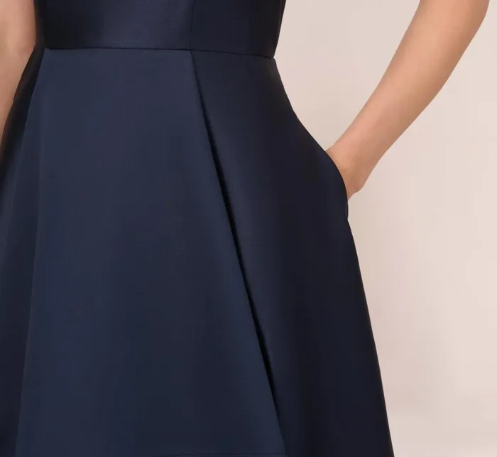 Adrianna Papell Formal Dresses High Low Mikado Gown With Asymmetrical Detail In Midnight 8211 Women