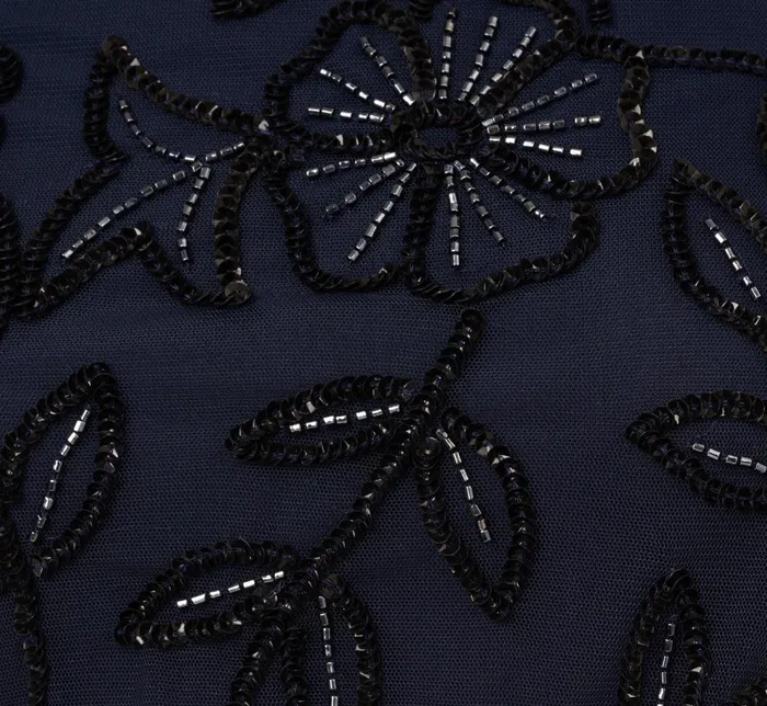 Adrianna Papell Formal Dresses Jasmine Beaded Blouson Gown With Sheer Short Sleeves In Navy Black 8211 Women