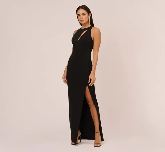 Adrianna Papell Formal Dresses Knit Crepe Sleeveless Column Gown With Cutout Neckline In Black 8211 Women Adrianna Papell Formal Dresses Knit Crepe Sleeveless Column Gown With Cutout Neckline In Black 8211 Women
