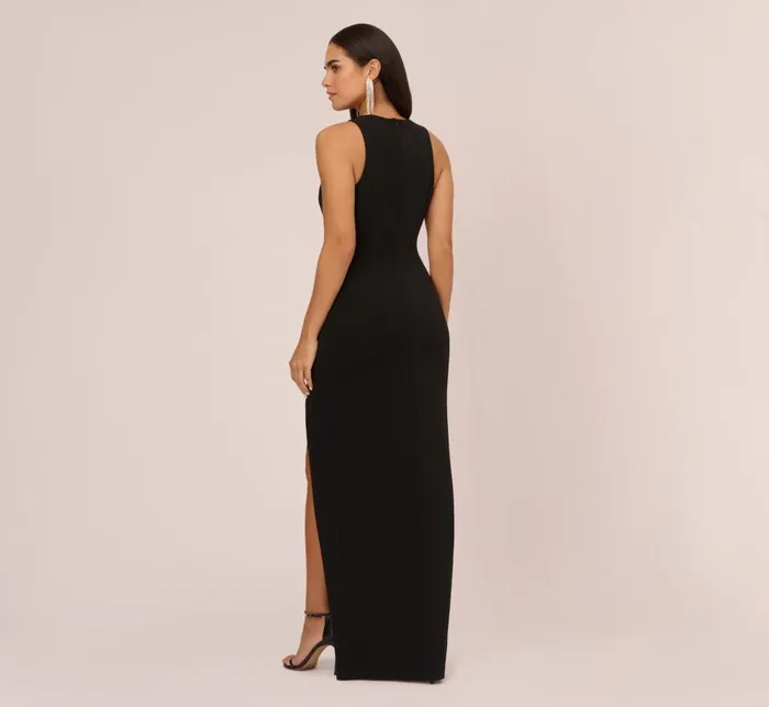 Adrianna Papell Formal Dresses Knit Crepe Sleeveless Column Gown With Cutout Neckline In Black 8211 Women