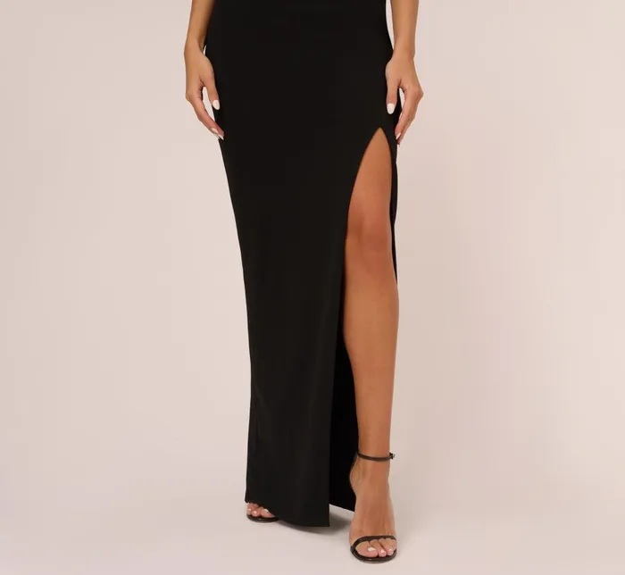 Adrianna Papell Formal Dresses Knit Crepe Sleeveless Column Gown With Cutout Neckline In Black 8211 Women