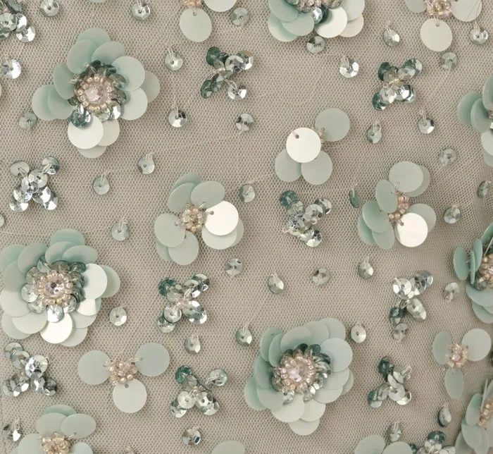 Adrianna Papell Formal Dresses Off Shoulder Dress With Floral Embellishment In Frosted Sage 8211 Women