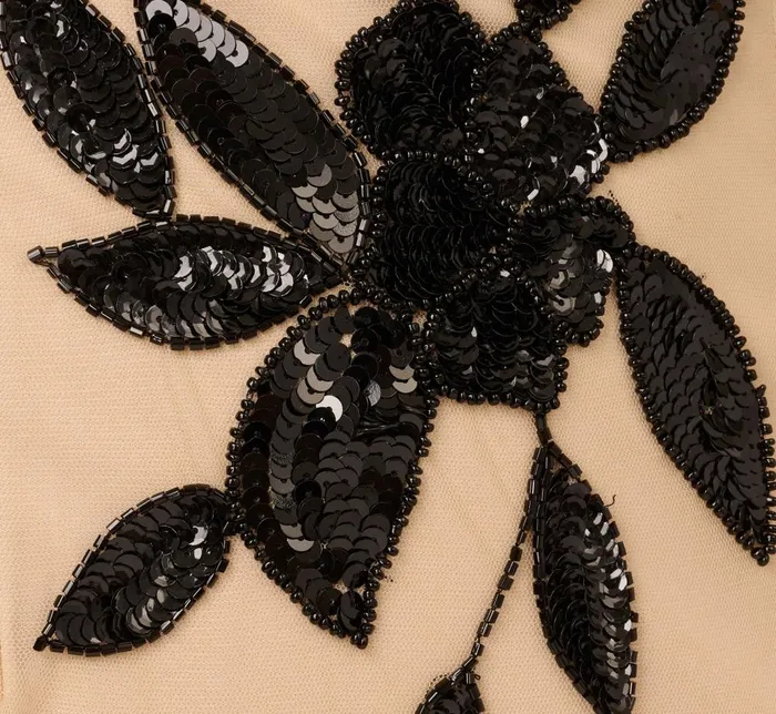 Adrianna Papell Formal Dresses Off The Shoulder Column Gown With Leaf Beading In Black Nude 8211 Women