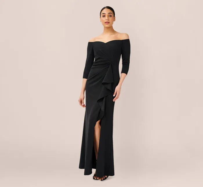 Adrianna Papell Formal Dresses Off The Shoulder Dress With Cascading Ruffle Detail In Black 8211 Women