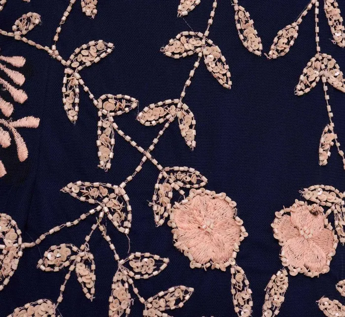 Adrianna Papell Formal Dresses Plus Size Floral Beaded Dress With Sheer Flutter Sleeves In Navy Blush 8211 Women