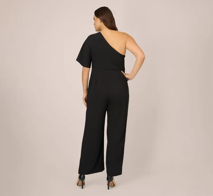 Adrianna Papell Formal Dresses Plus Size Flutter One Shoulder Jumpsuit In Black 8211 Women
