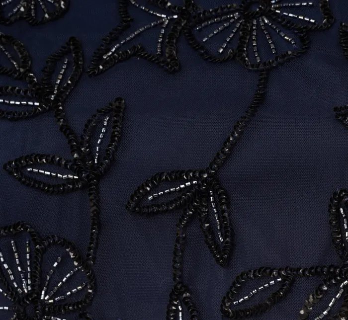 Adrianna Papell Formal Dresses Plus Size Jasmine Beaded Blouson Gown With Sheer Short Sleeves In Navy Black 8211 Women