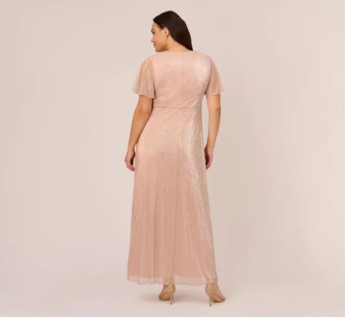 Adrianna Papell Formal Dresses Plus Size Metallic Mesh Draped Gown In Rose Gold 8211 Women