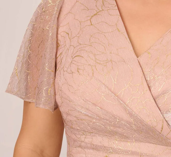 Adrianna Papell Formal Dresses Plus Size Metallic Mesh Draped Gown In Rose Gold 8211 Women
