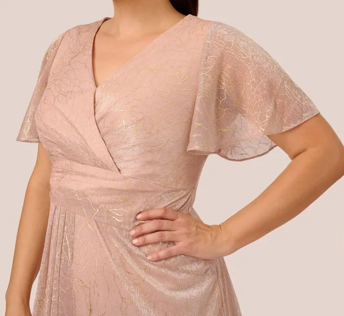 Adrianna Papell Formal Dresses Plus Size Metallic Mesh Draped Gown In Rose Gold 8211 Women