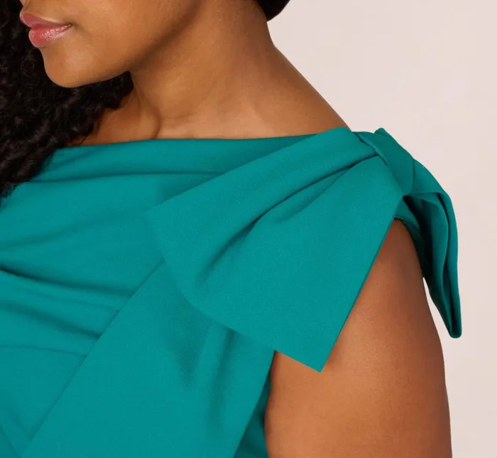 Adrianna Papell Formal Dresses Plus Size Stretch Crepe One Shoulder Mermaid Gown With Bow Accent In Tempo Teal 8211 Women