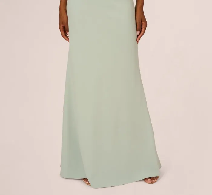 Adrianna Papell Formal Dresses Stretch Crepe One Shoulder Mermaid Gown With Bow Accent In Icy Sage 8211 Women