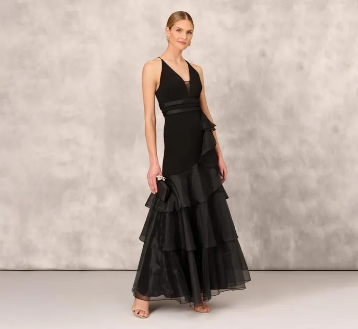 Adrianna Papell Formal Dresses Tiered Trumpet Dress With Ruffles In Black 8211 Women