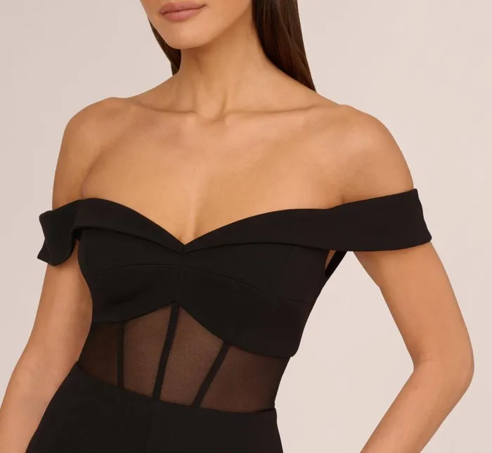 Adrianna Papell Jumpsuits Off The Shoulder Jumpsuit With Sheer Corset Bodice In Black 8211 Women