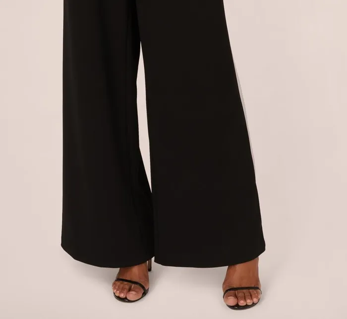 Adrianna Papell Jumpsuits Sleeveless Wide Leg Jumpsuit With Lace Neckline In Black 8211 Women