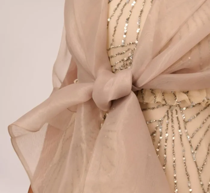 Adrianna Papell Shawls and Wraps Organza Wrap Jacket With Short Sleeves In Champagne 8211 Women
