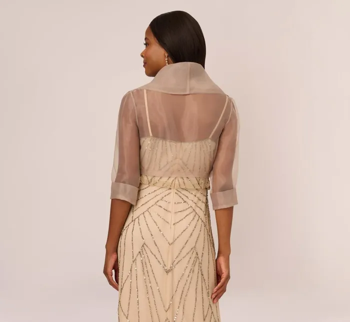 Adrianna Papell Shawls and Wraps Organza Wrap Jacket With Short Sleeves In Champagne 8211 Women