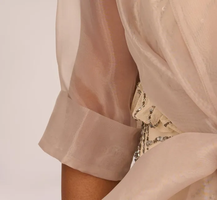 Adrianna Papell Shawls and Wraps Organza Wrap Jacket With Short Sleeves In Champagne 8211 Women