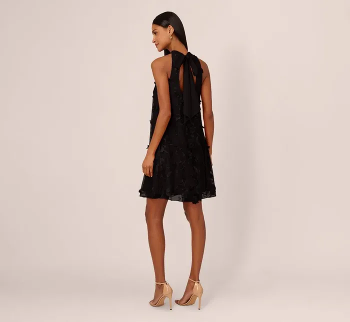 Adrianna Papell Wedding Guest Dresses 3d Floral Embroidered Trapeze Dress With Open Bow Back In Black 8211 Women