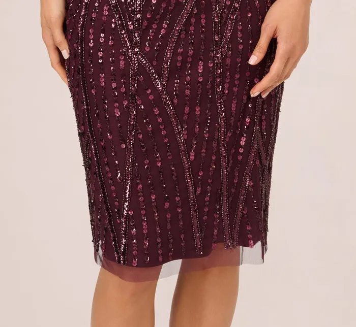 Adrianna Papell Wedding Guest Dresses Beaded Surplice Midi Dress With Dolman Sleeves In Deep Amethyst 8211 Women