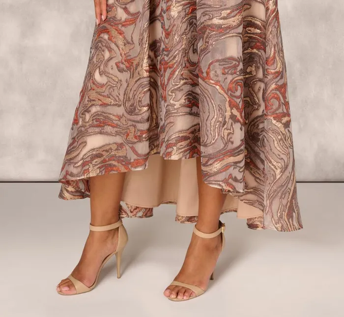 Adrianna Papell Wedding Guest Dresses Clipped Jacquard High Low Gown With Ruffle One Shoulder Neck In Rust Multi 8211 Women