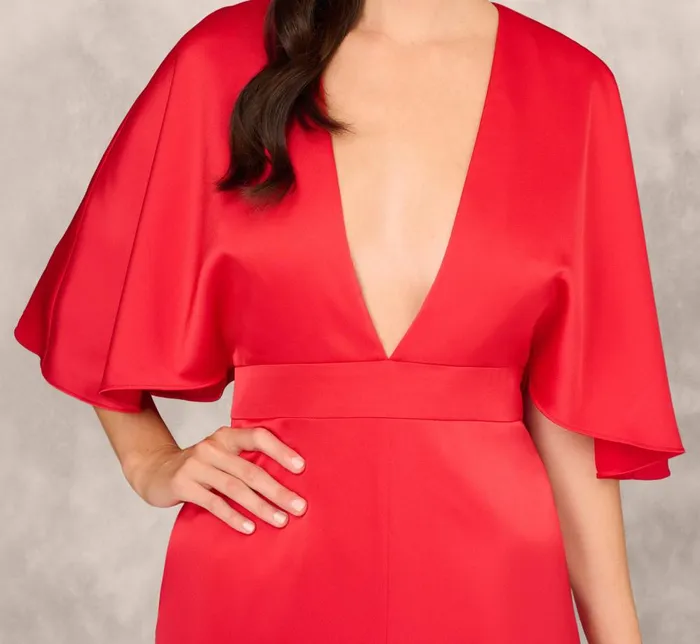 Adrianna Papell Wedding Guest Dresses Crepe Back Satin Midi Dress With Flutter Sleeves In Chateau Red 8211 Women