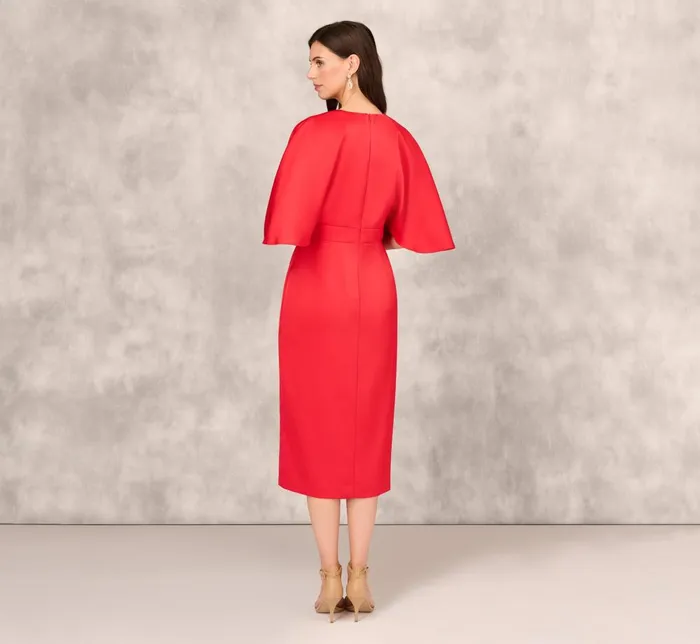 Adrianna Papell Wedding Guest Dresses Crepe Back Satin Midi Dress With Flutter Sleeves In Chateau Red 8211 Women
