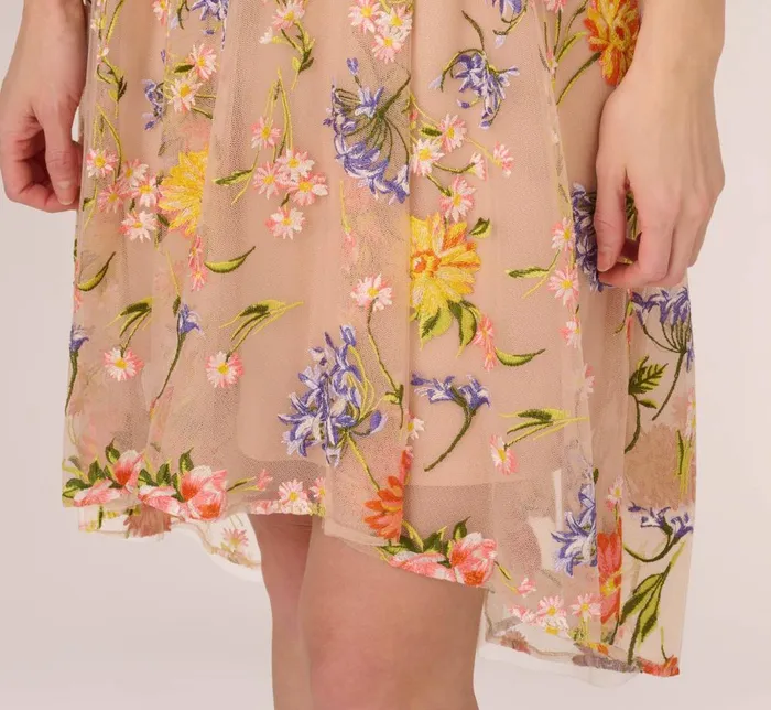 Adrianna Papell Wedding Guest Dresses Floral Embroidered Sleeveless Midi Dress With High Low Skirt In Yellow Orange Multi 8211 Women