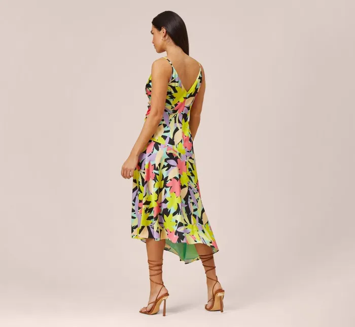 Adrianna Papell Wedding Guest Dresses FloralPrint Asymmetrical MidiLength Cocktail Dress In Coral Multi 8211 Women