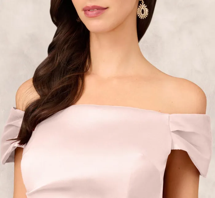 Adrianna Papell Wedding Guest Dresses Off The Shoulder Mikado Midi Dress With Pleat Details In Pale Blush 8211 Women