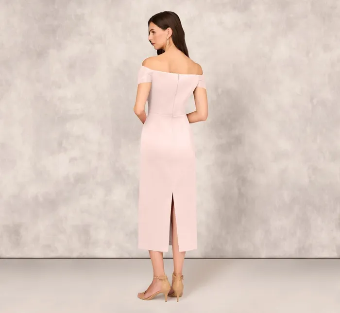 Adrianna Papell Wedding Guest Dresses Off The Shoulder Mikado Midi Dress With Pleat Details In Pale Blush 8211 Women