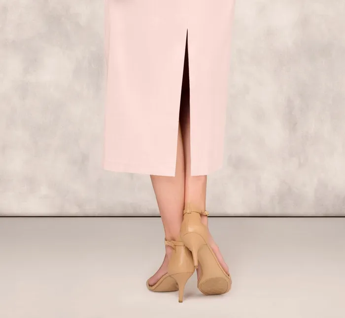 Adrianna Papell Wedding Guest Dresses Off The Shoulder Mikado Midi Dress With Pleat Details In Pale Blush 8211 Women