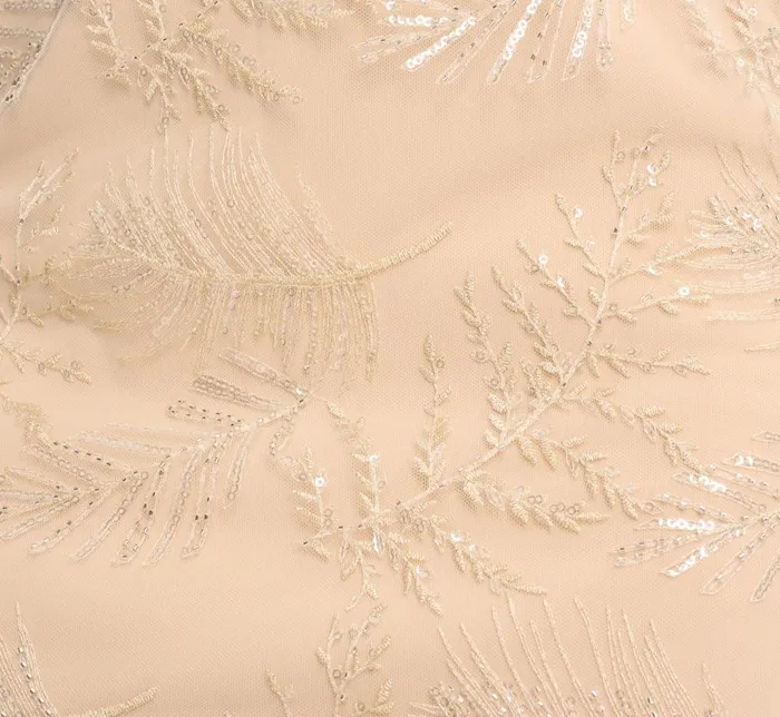 Adrianna Papell Wedding Guest Dresses Sequined And Embroidered MidiLength Sheath Cocktail Dress With Feather Trim In Champagne 8211 Women