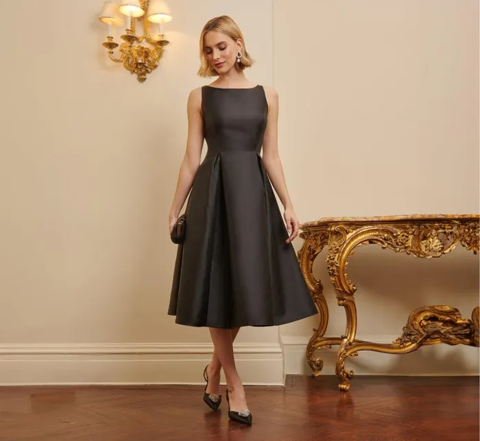 Adrianna Papell Wedding Guest Dresses Sleeveless Mikado Fit And Flare Midi Dress With VBack In Black 8211 Women