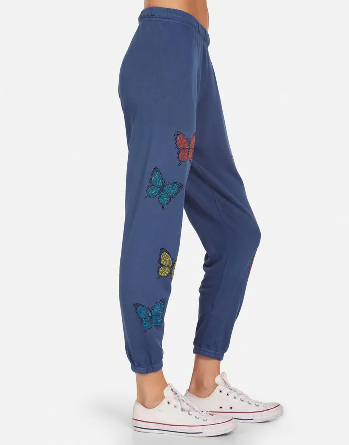 Alana Crystal Butterfly Denim Navy Women039s Lauren Moshi Crop Sweatpants