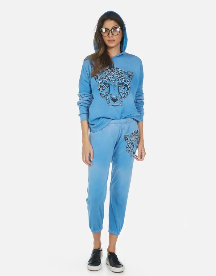 Alana Heart Leopard Faded Riptide Women039s Lauren Moshi Crop Sweatpants