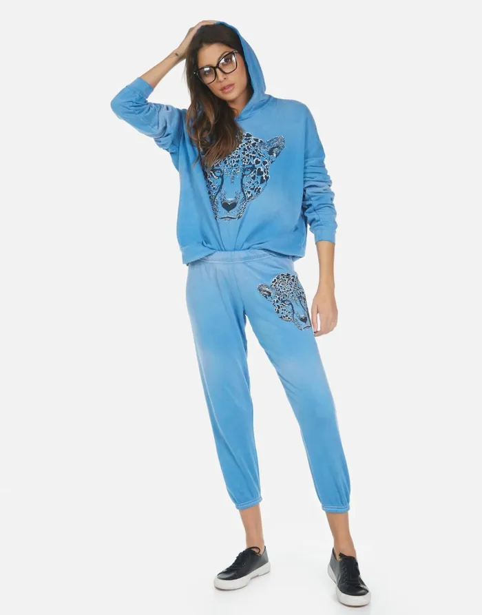 Alana Heart Leopard Faded Riptide Women039s Lauren Moshi Crop Sweatpants