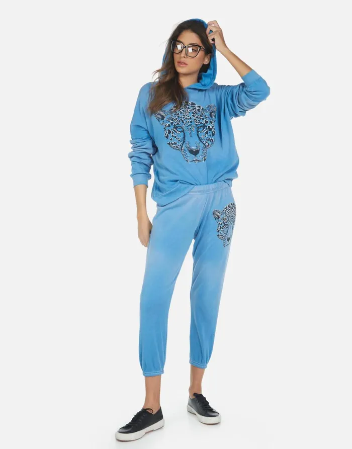 Alana Heart Leopard Faded Riptide Women039s Lauren Moshi Crop Sweatpants