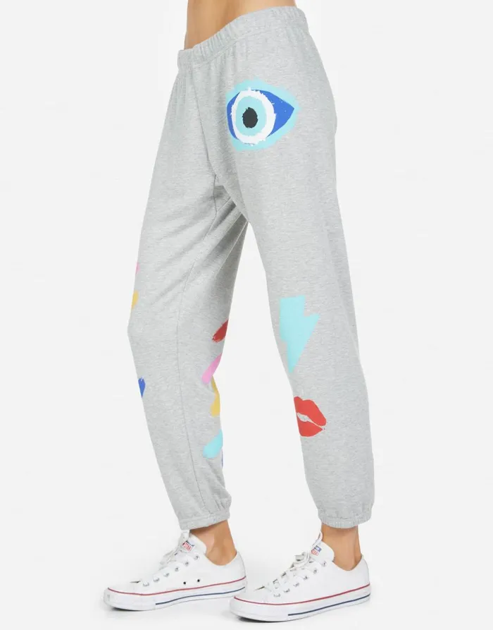 Alana Painted Evil Eye Heather Grey Women039s Lauren Moshi Crop Sweatpants