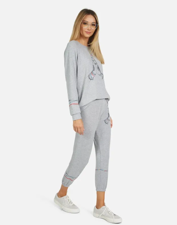 Alana Prayer Hands Heather Grey Women039s Lauren Moshi Crop Sweatpants